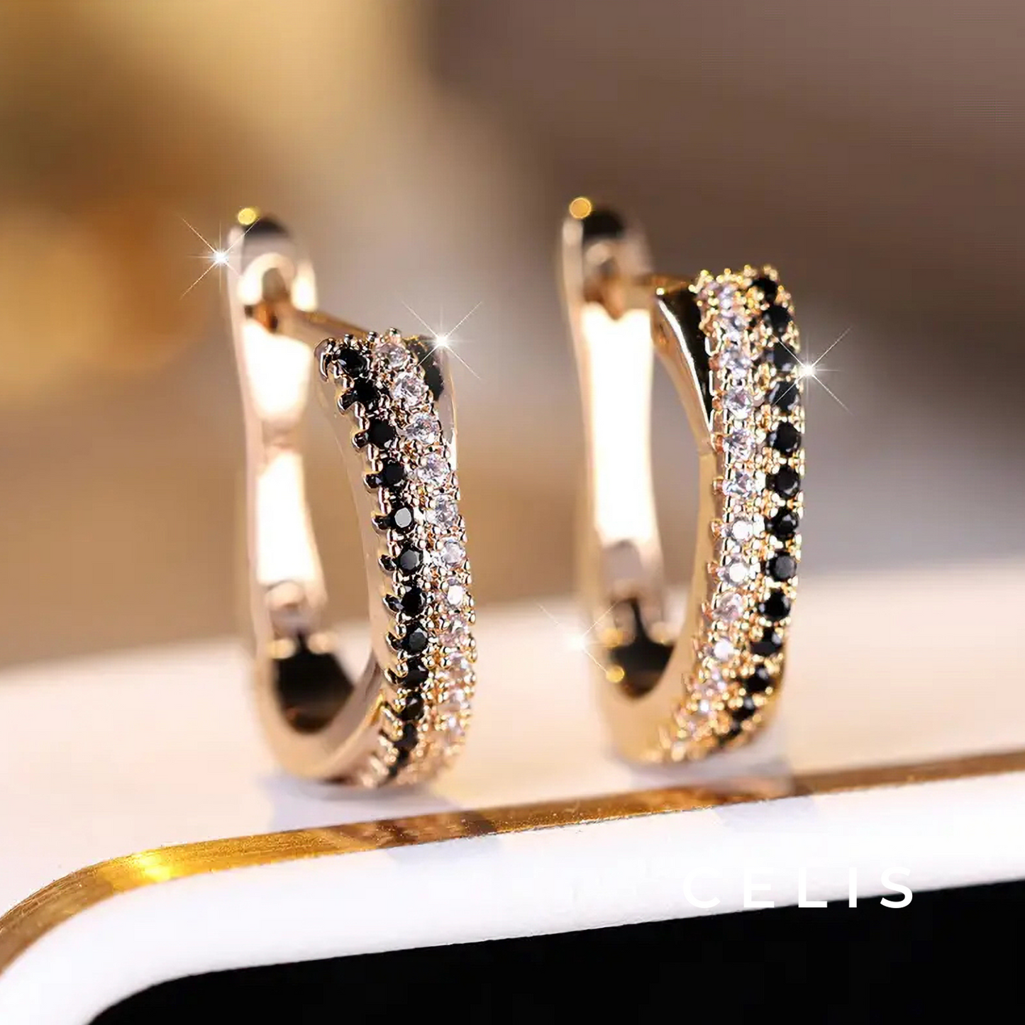 【Limited Item】 2 Tone Zirconia Hoop Earrings