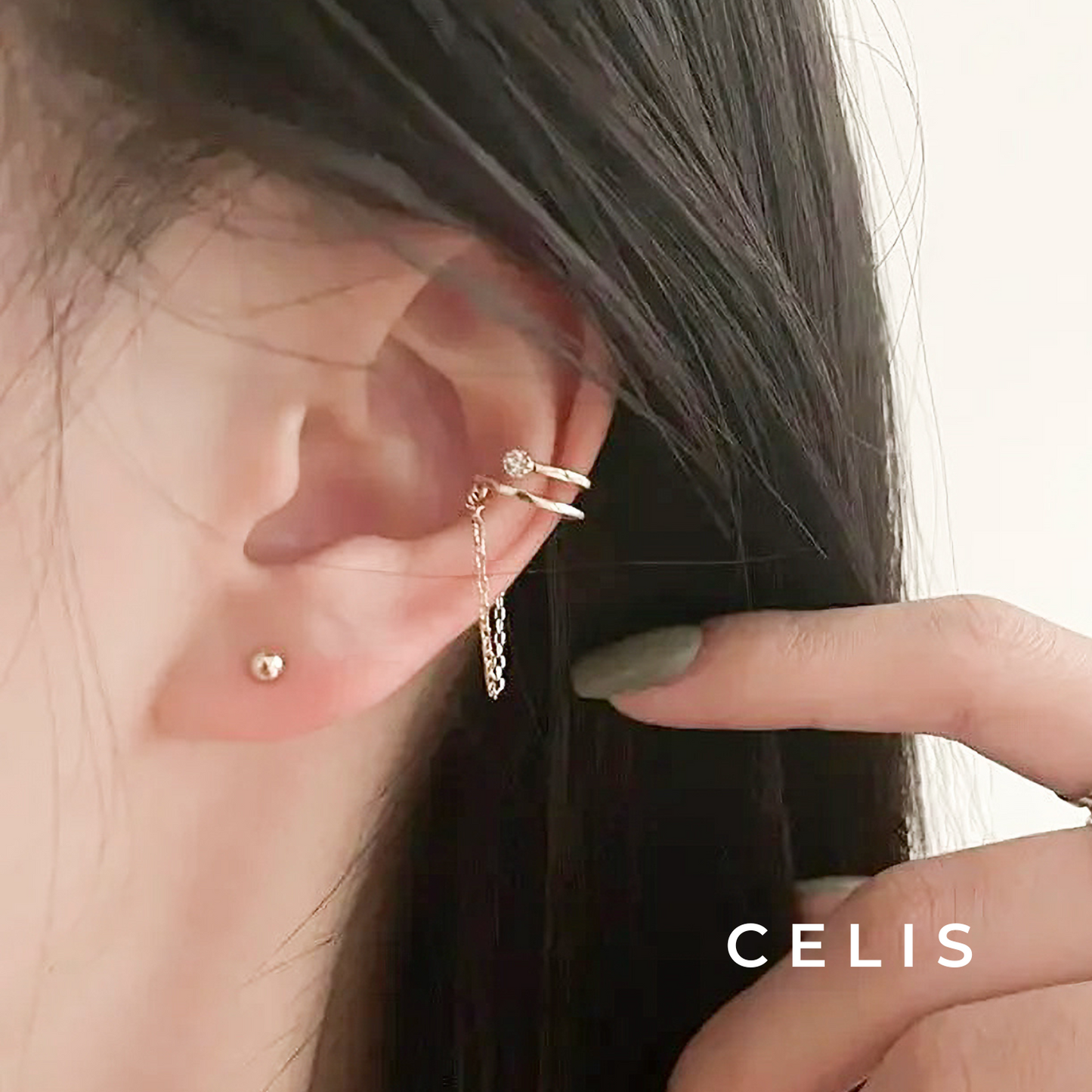 Simple Zirconia Chain Ear Cuff