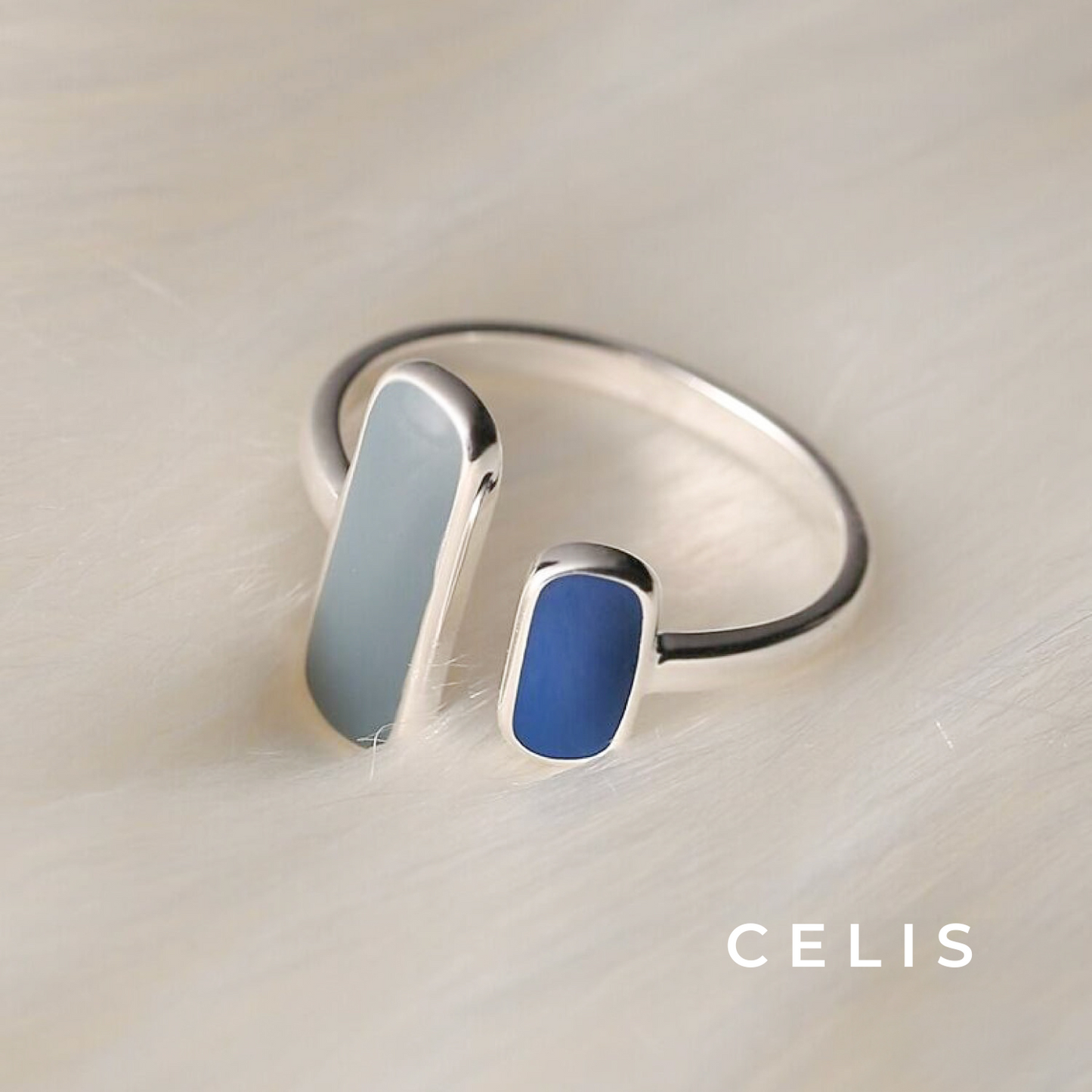 Bicolor Stone Ring Silver