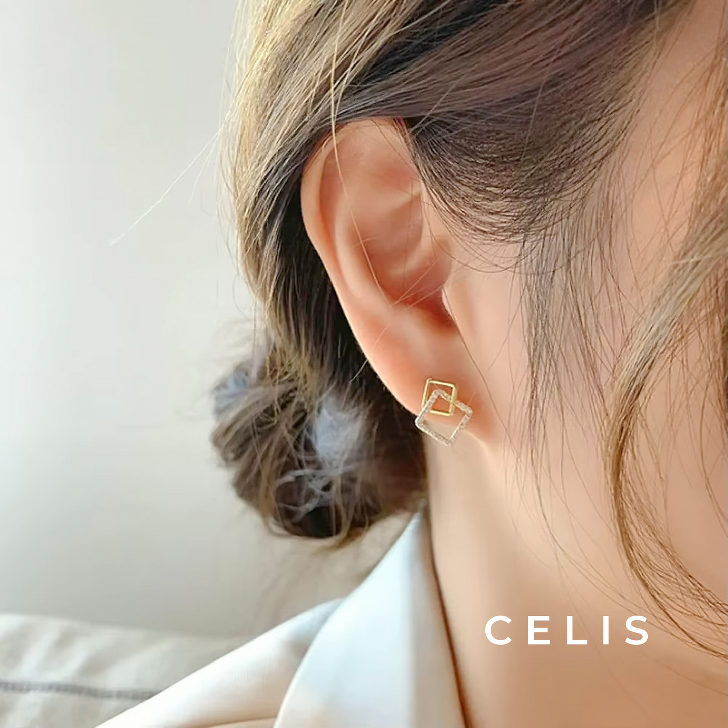 【Limited Item】 Double Square Zirconia Earrings