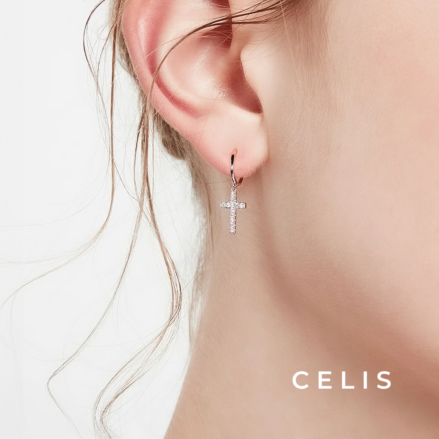 Simple Cross Zirconia Earrings