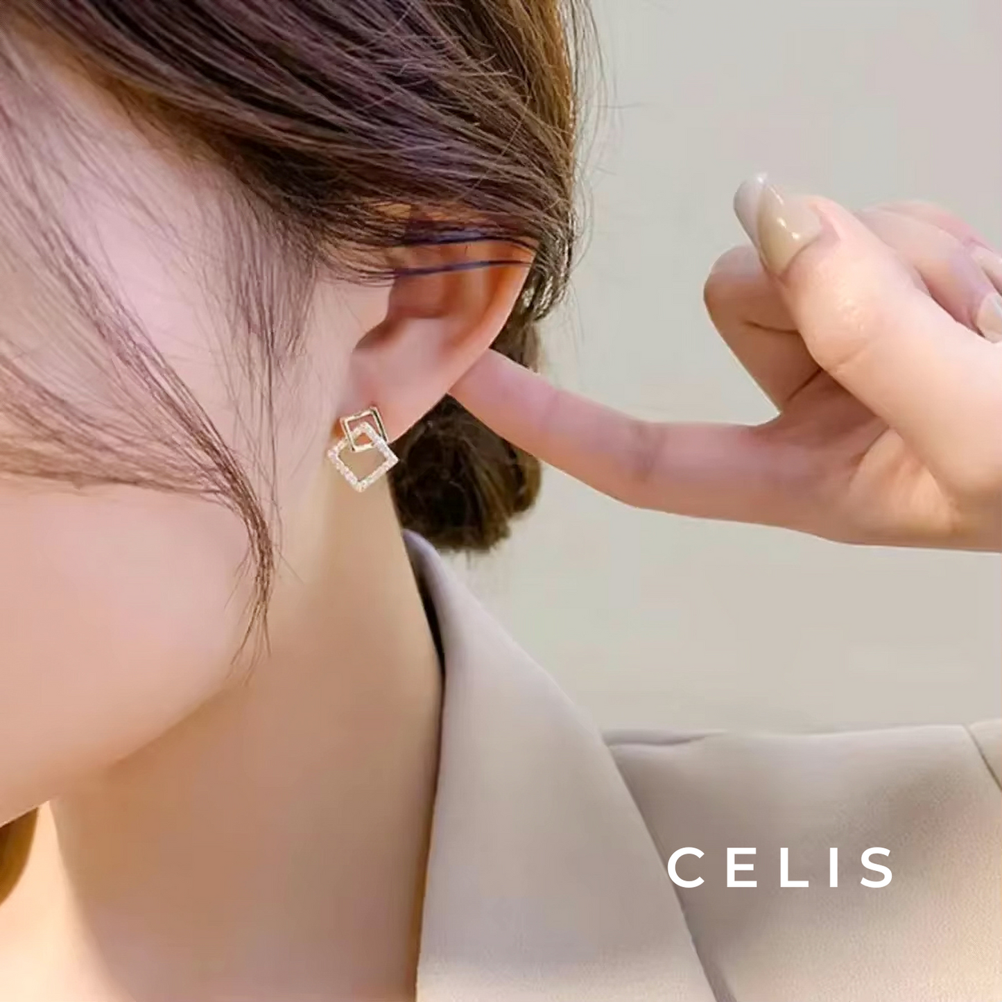 【Limited Item】 Double Square Zirconia Earrings