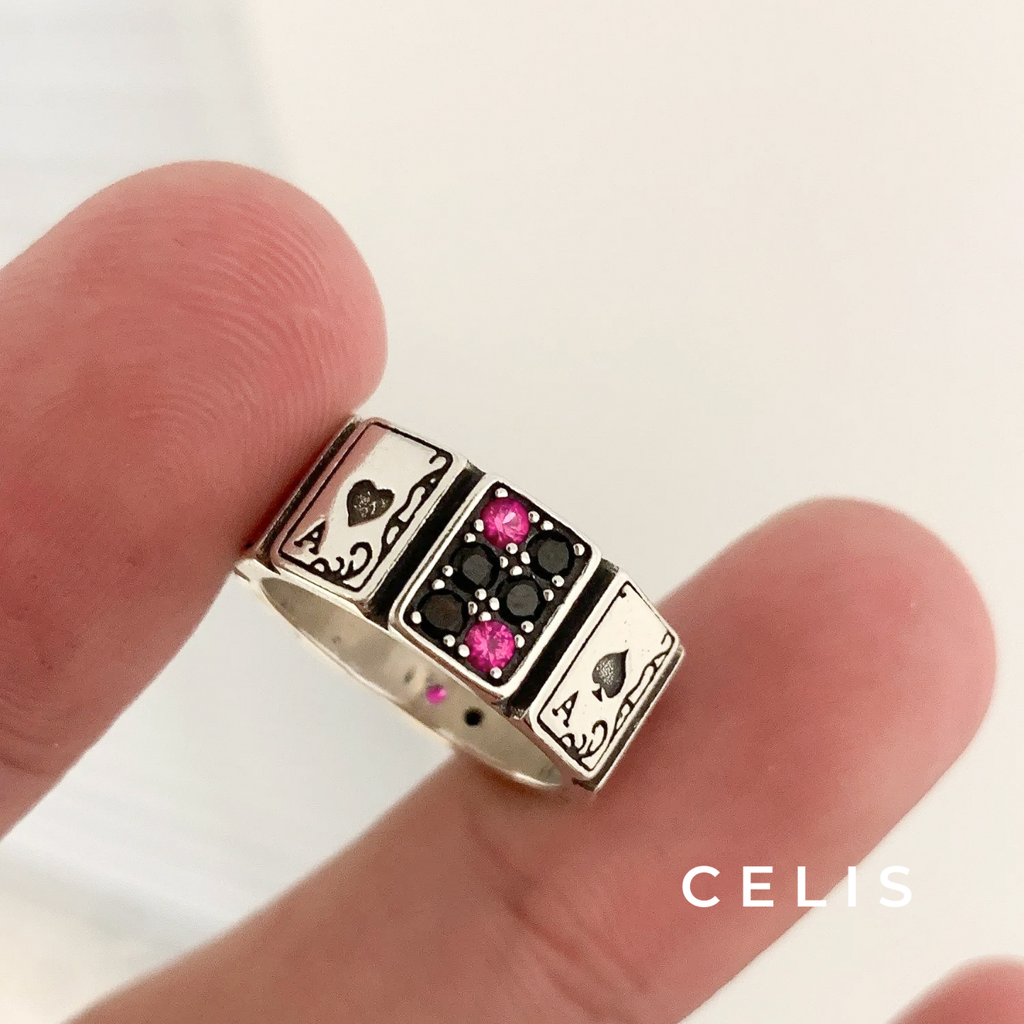 Colored Stone Playing Ring Silver