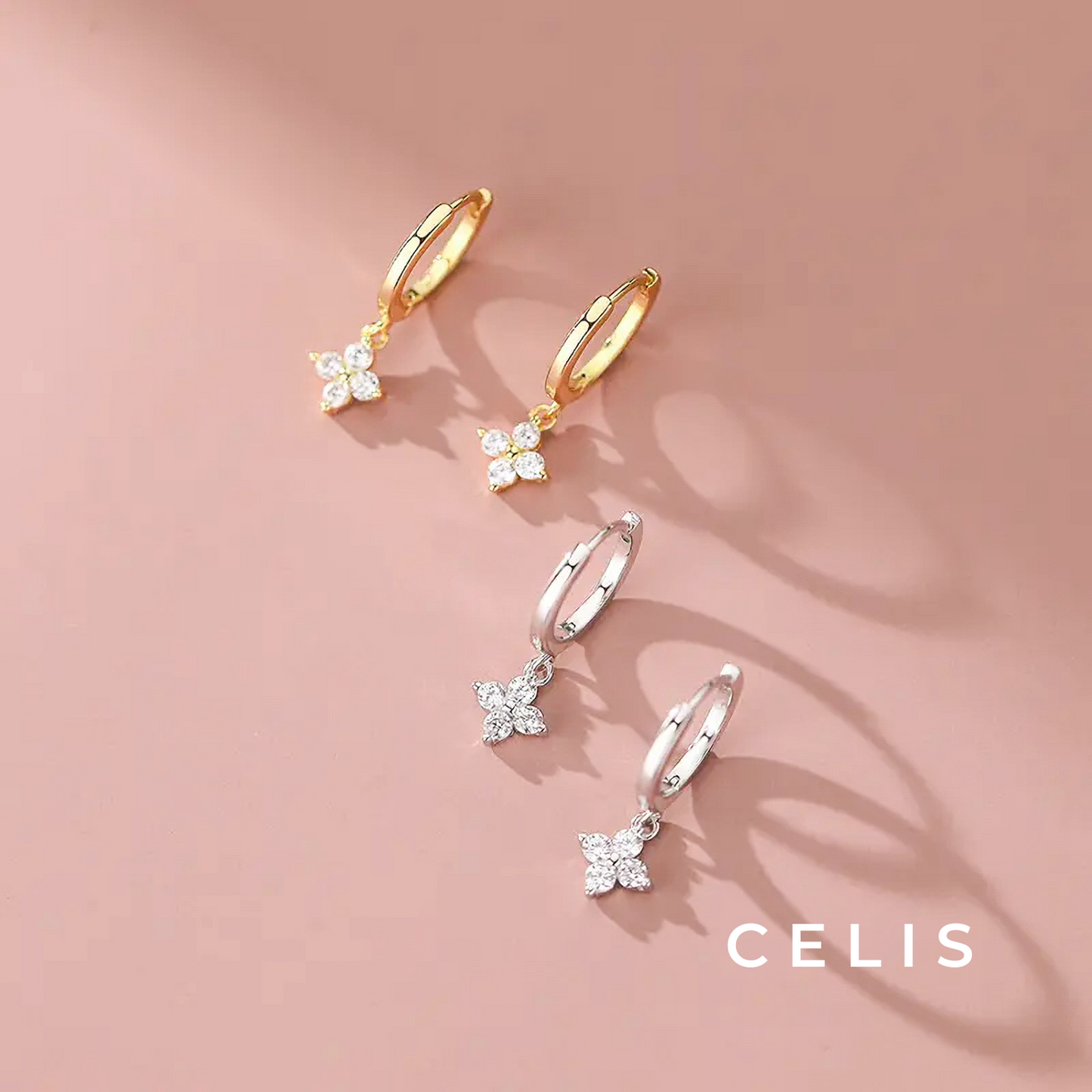Flower Zirconia Hoop Earrings