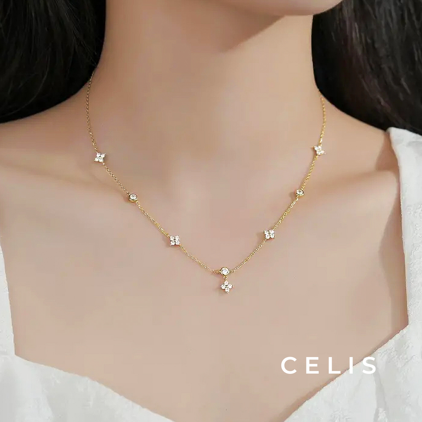 Clover Zirconia Chain Necklace