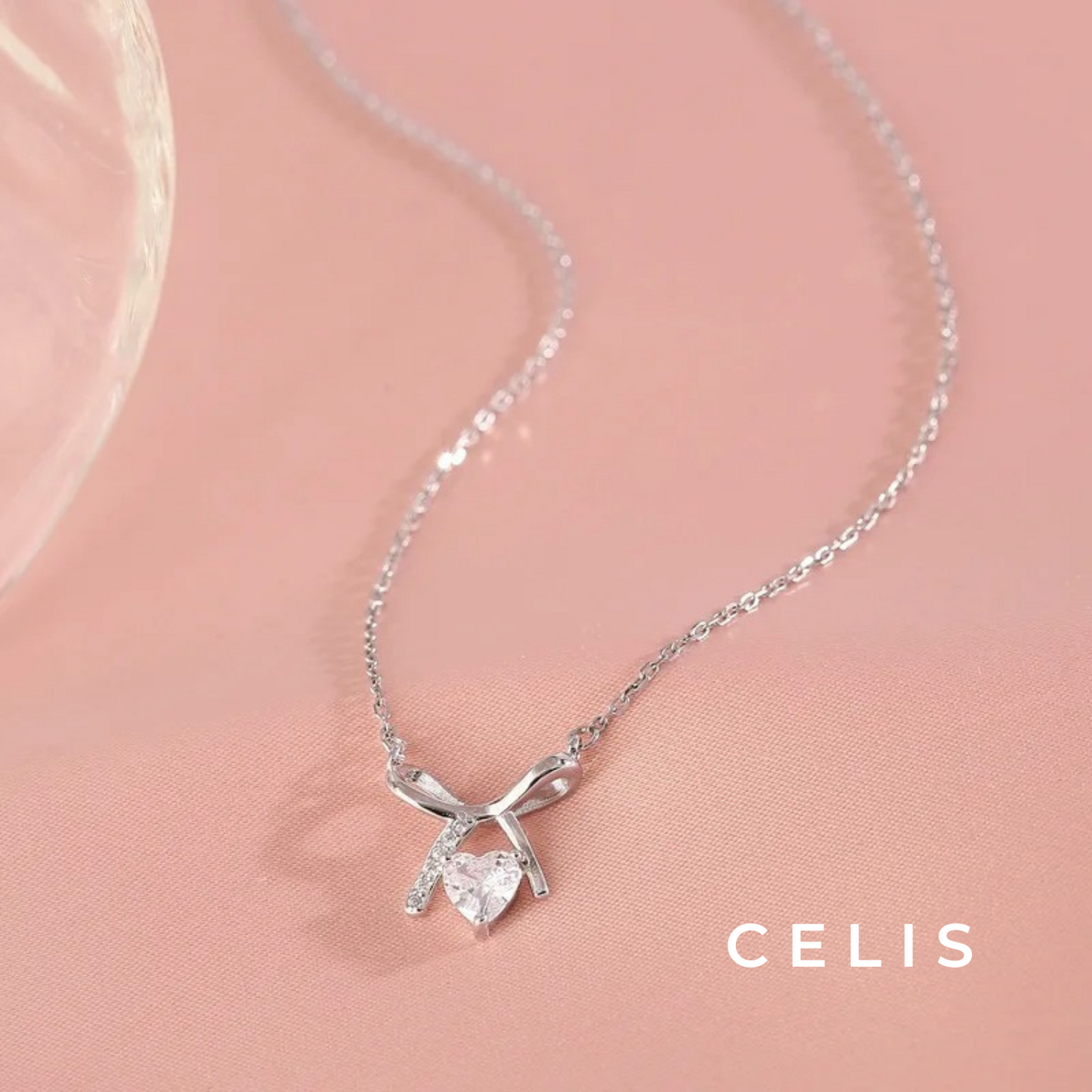 Ribbon Heart Zirconia Necklace