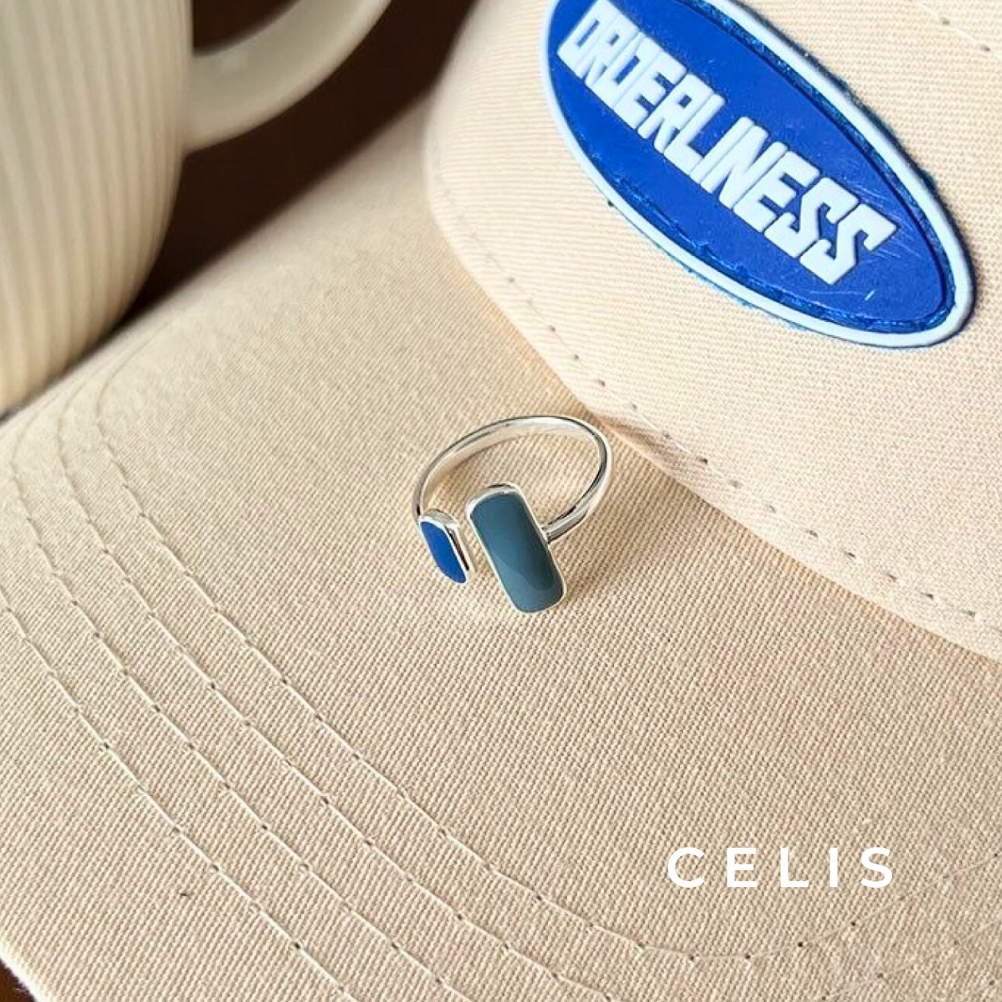 Bicolor Stone Ring Silver