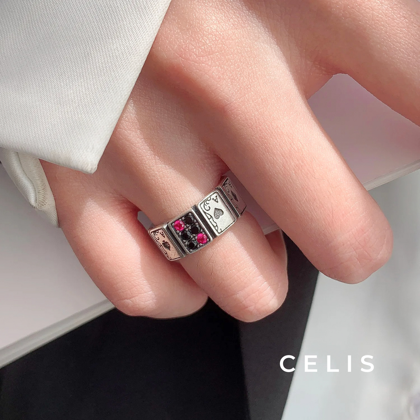 Colored Stone Playing Ring Silver