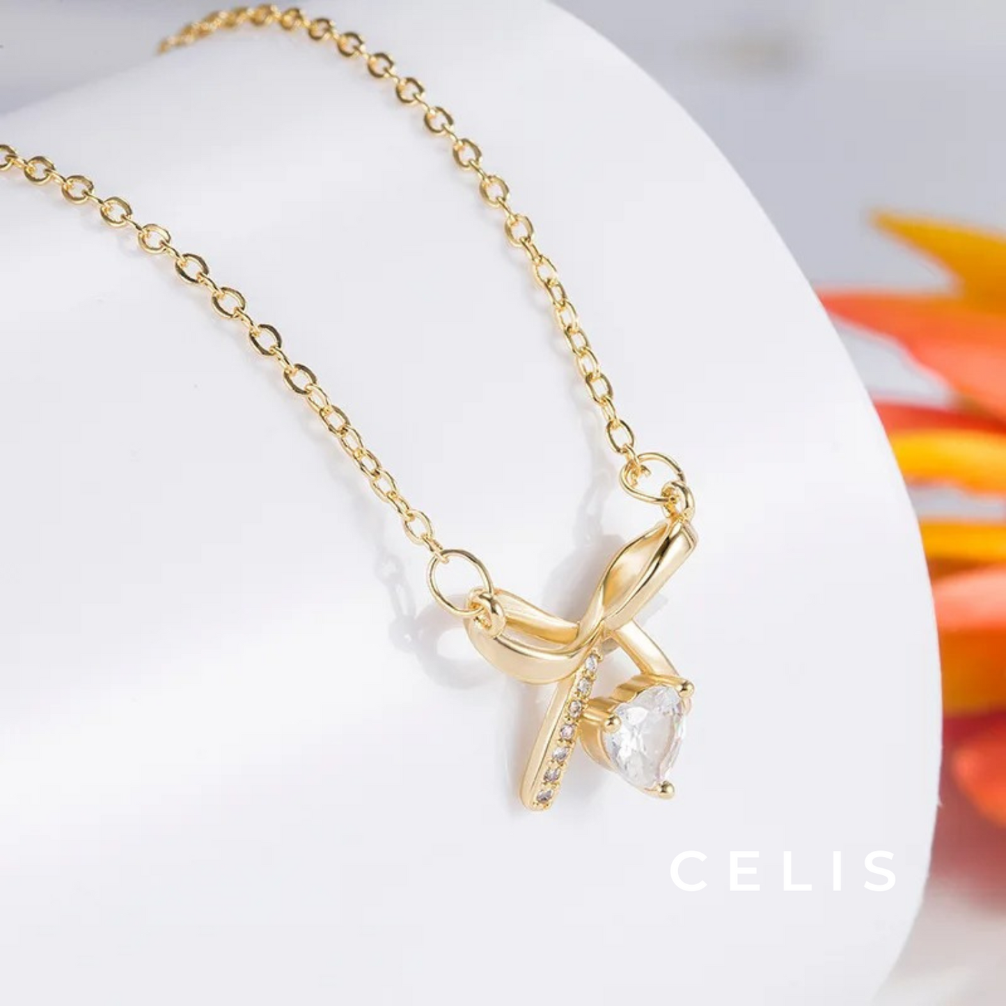 Ribbon Heart Zirconia Necklace