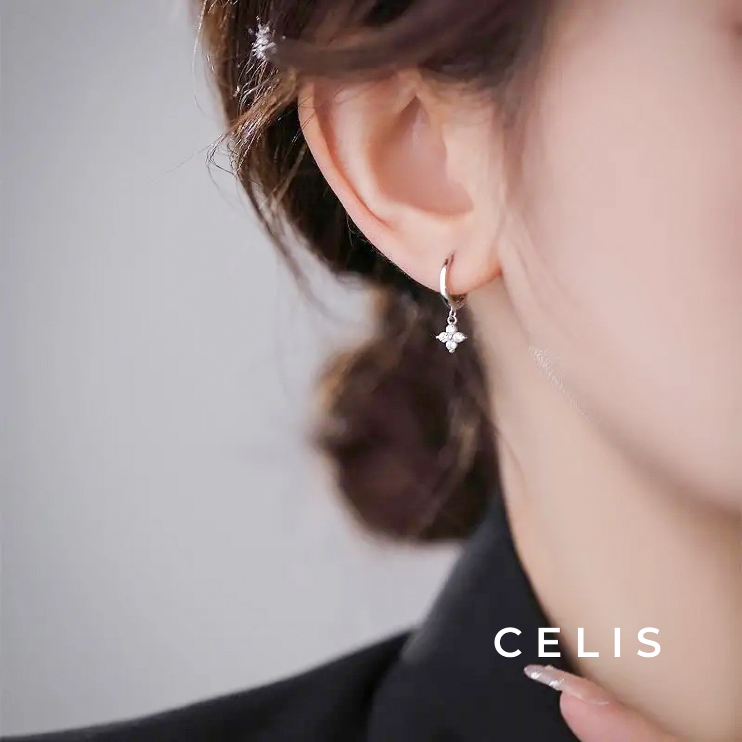 Flower Zirconia Hoop Earrings