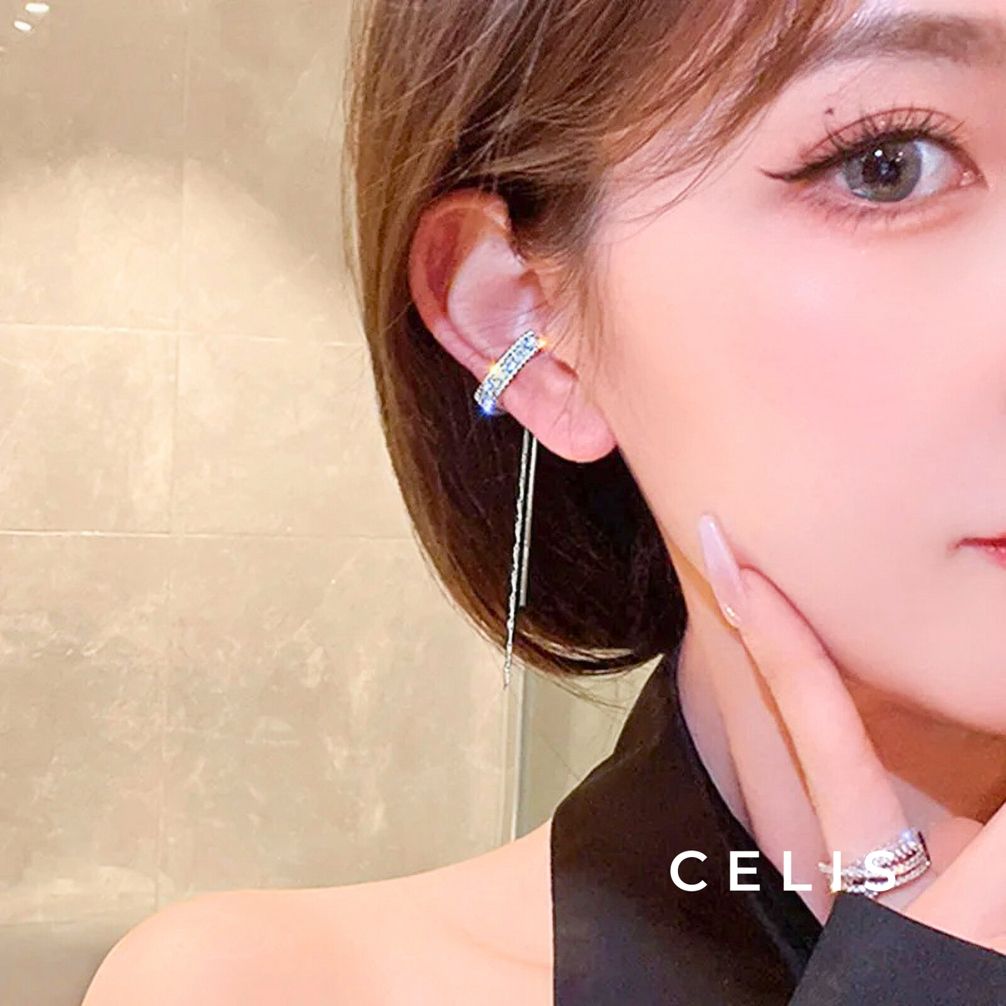 Zirconia Long Chain Ear Cuff