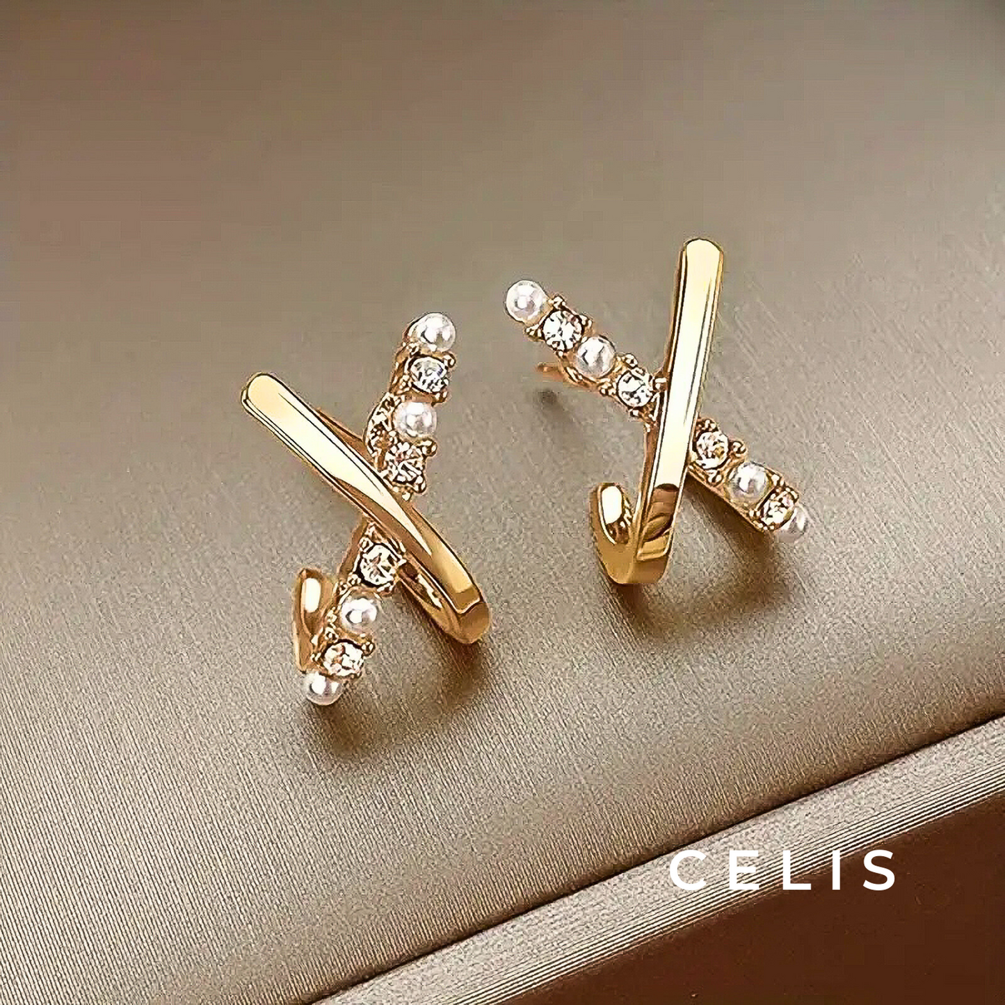 Dual Line Zirconia Pearl Earrings