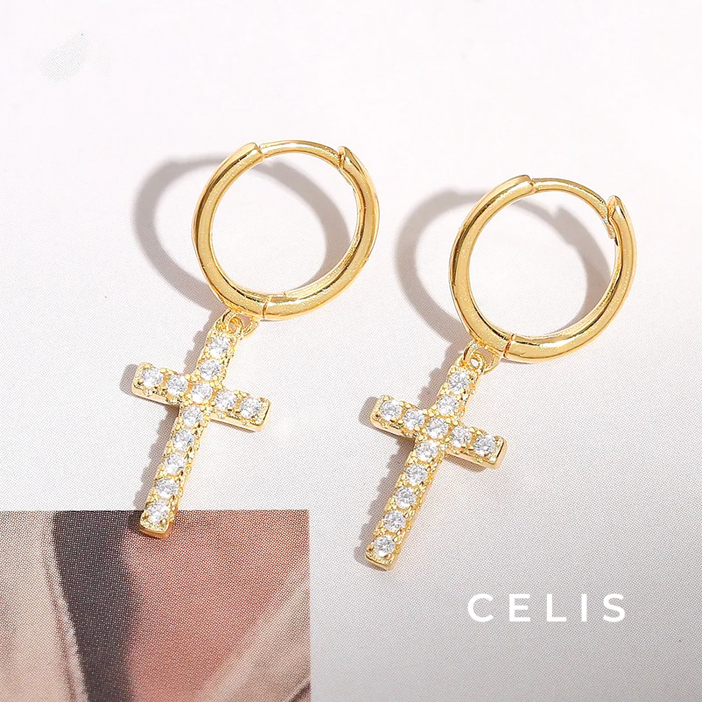 Simple Cross Zirconia Earrings