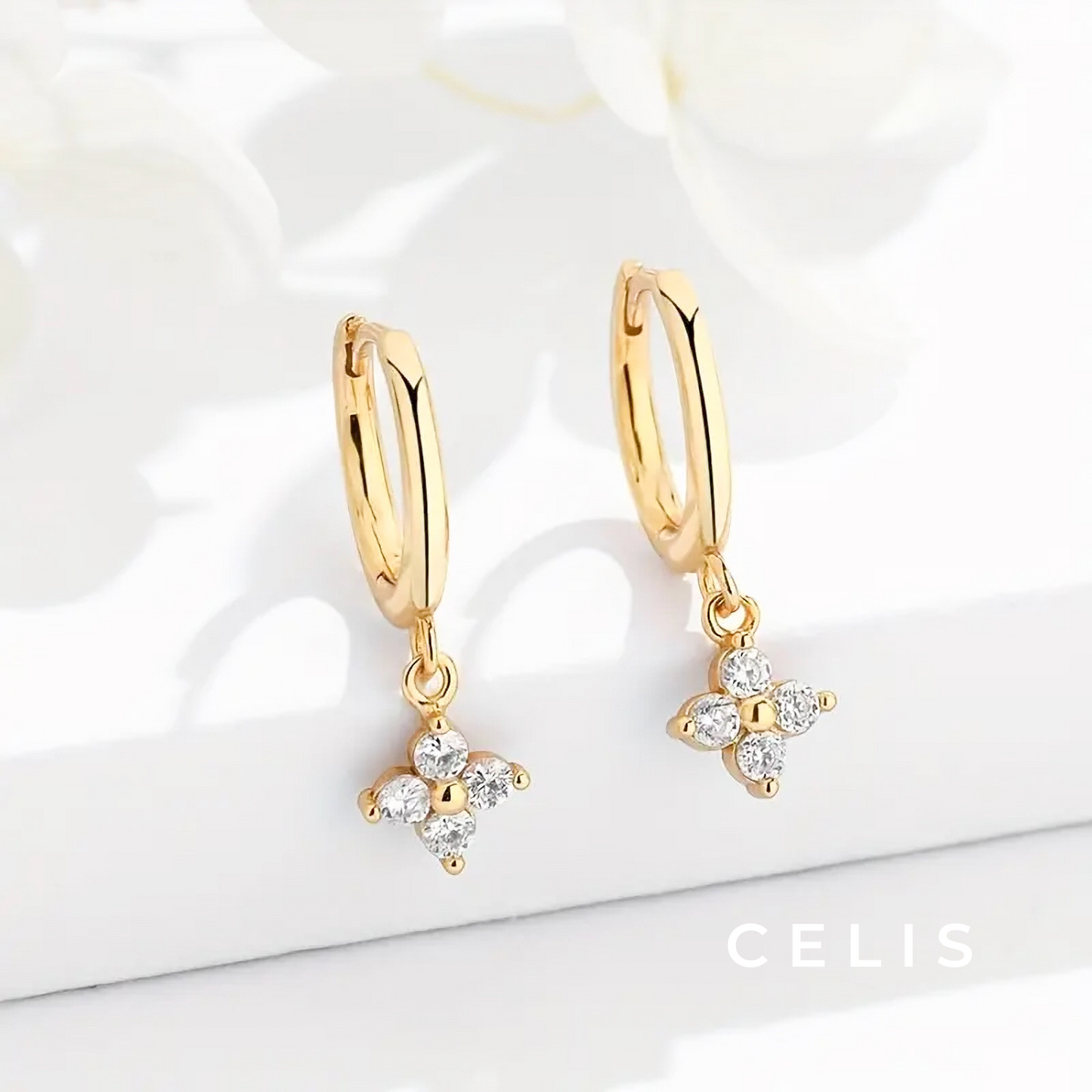 Flower Zirconia Hoop Earrings