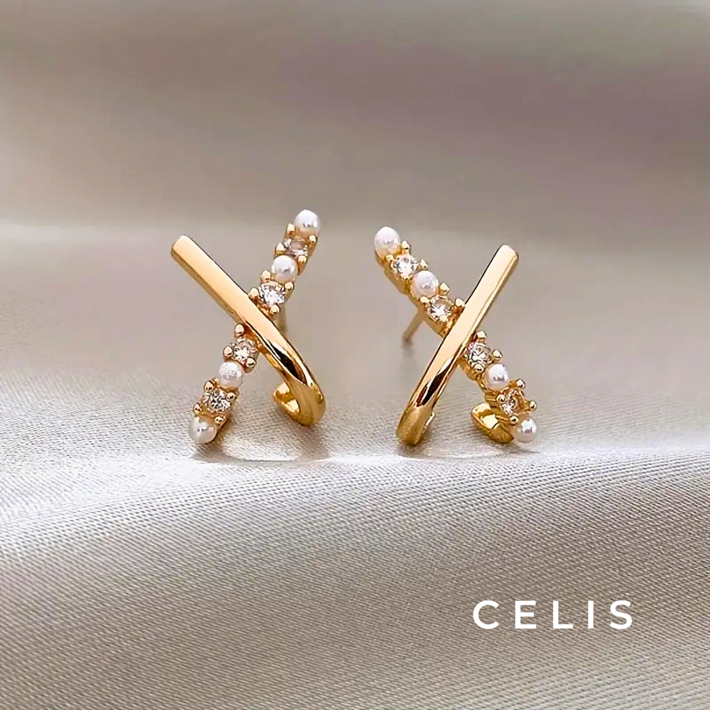 Dual Line Zirconia Pearl Earrings