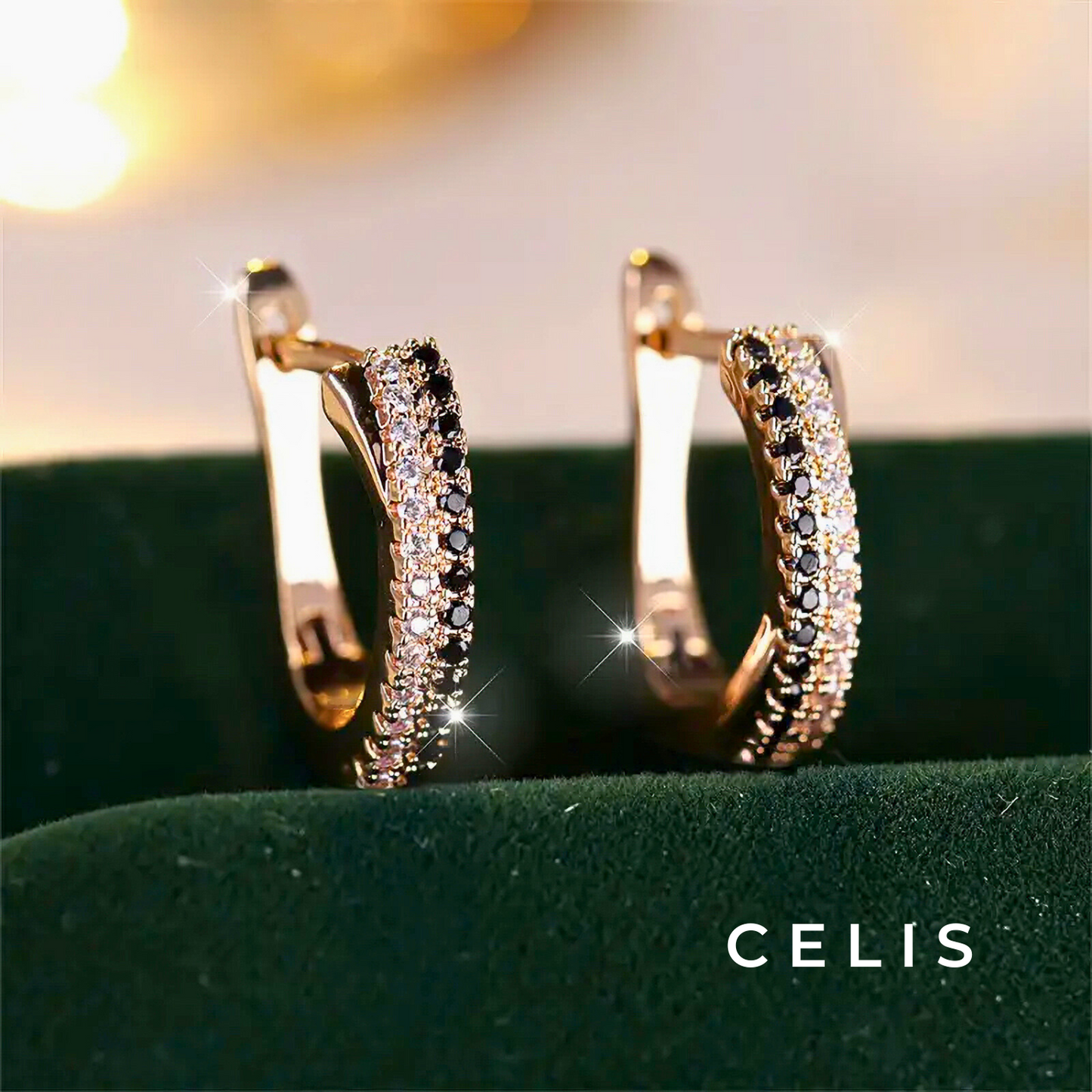【Limited Item】 2 Tone Zirconia Hoop Earrings