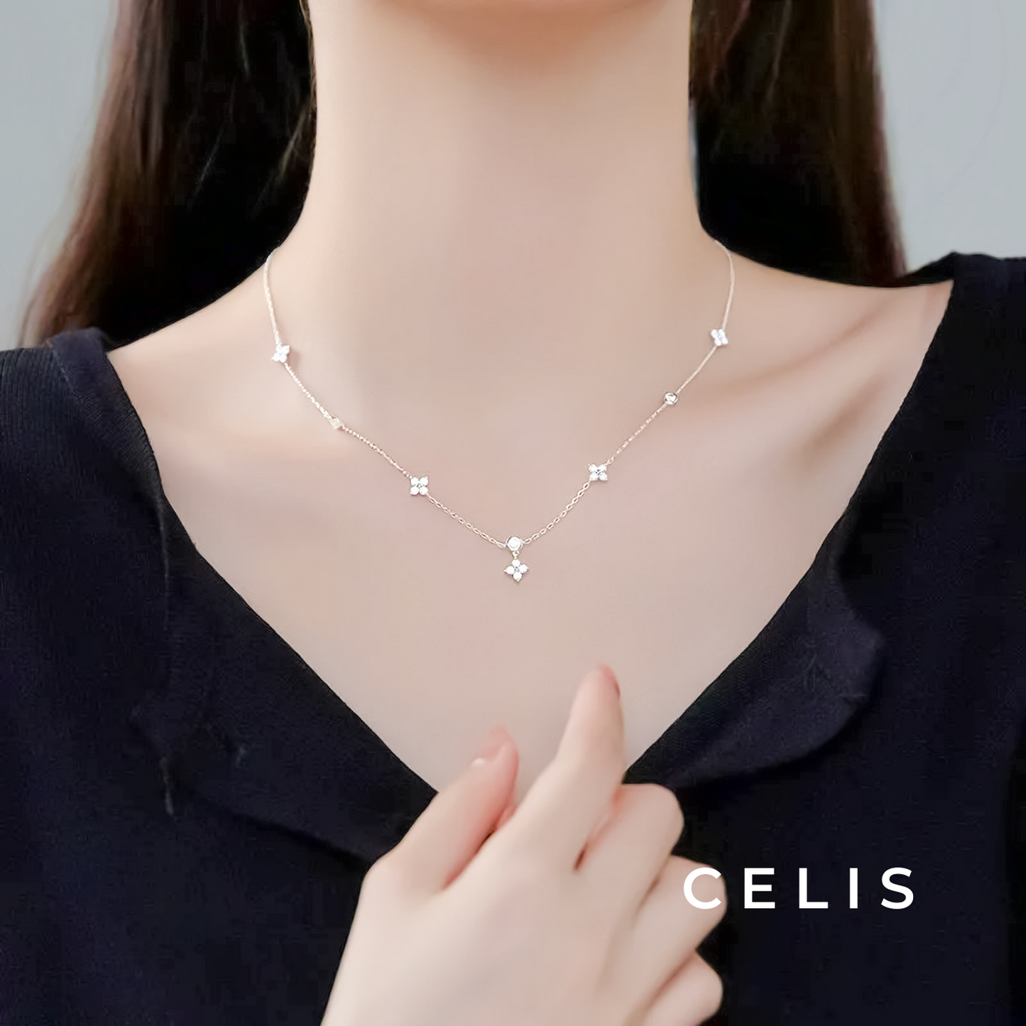 Clover Zirconia Chain Necklace