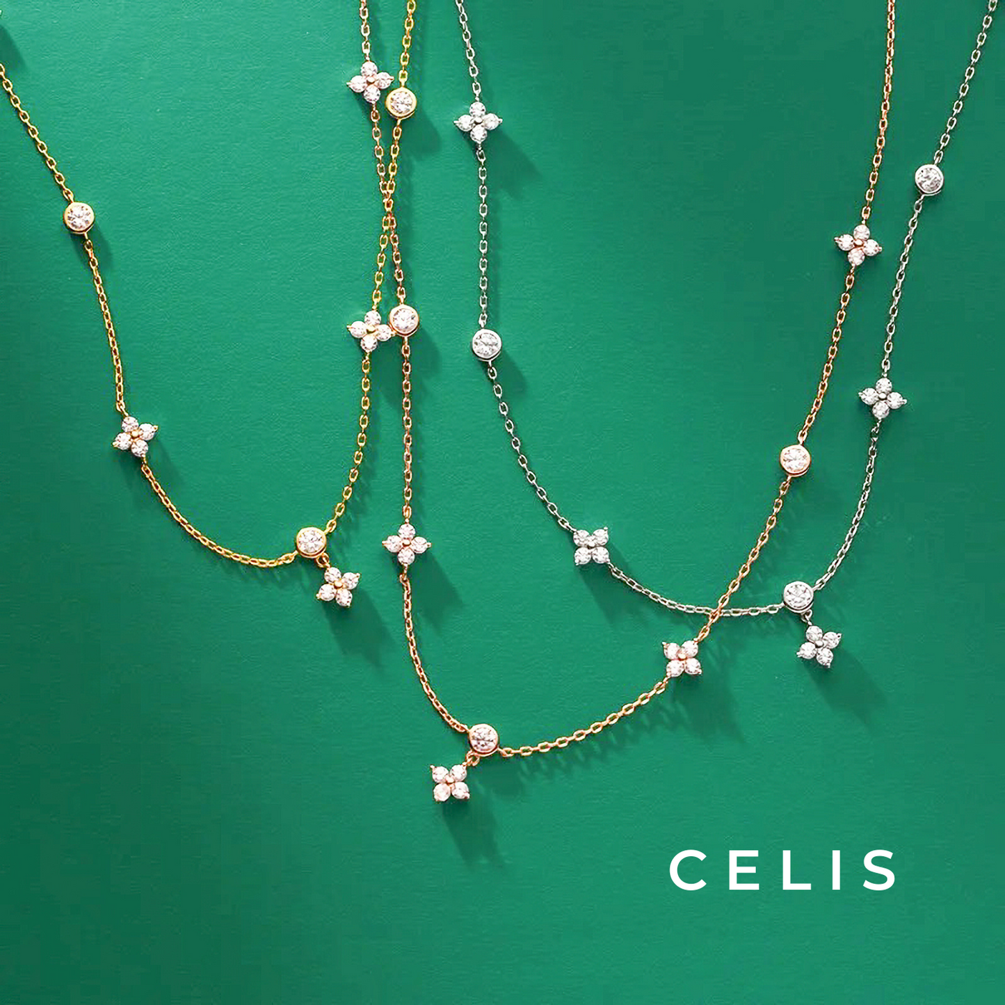 Clover Zirconia Chain Necklace