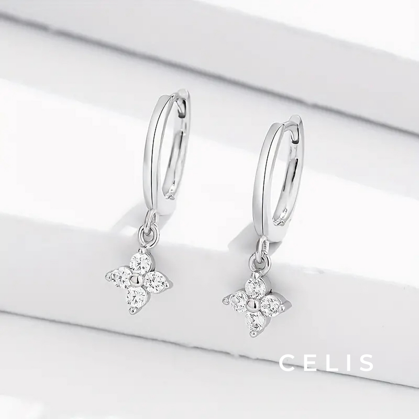 Flower Zirconia Hoop Earrings