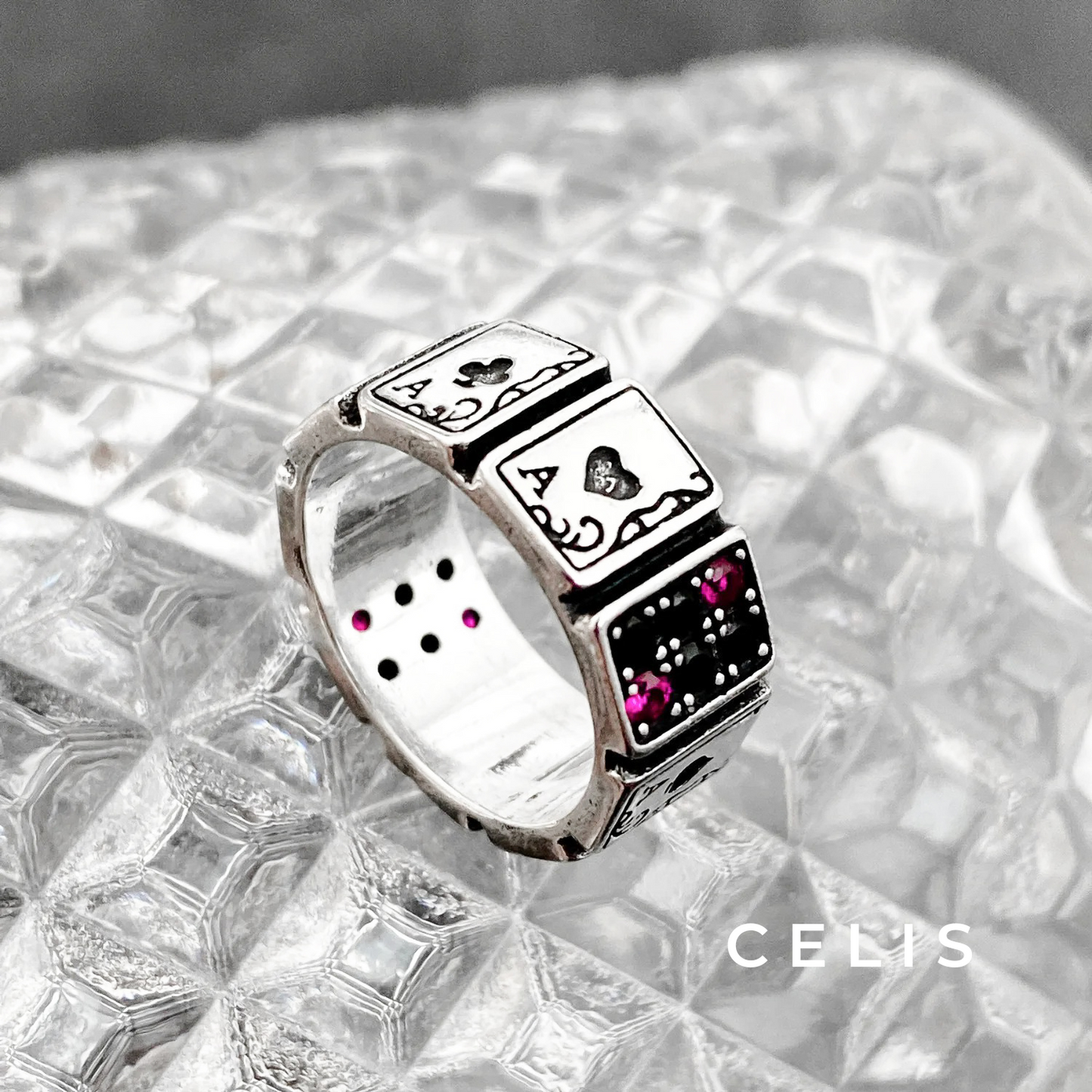 Colored Stone Playing Ring Silver