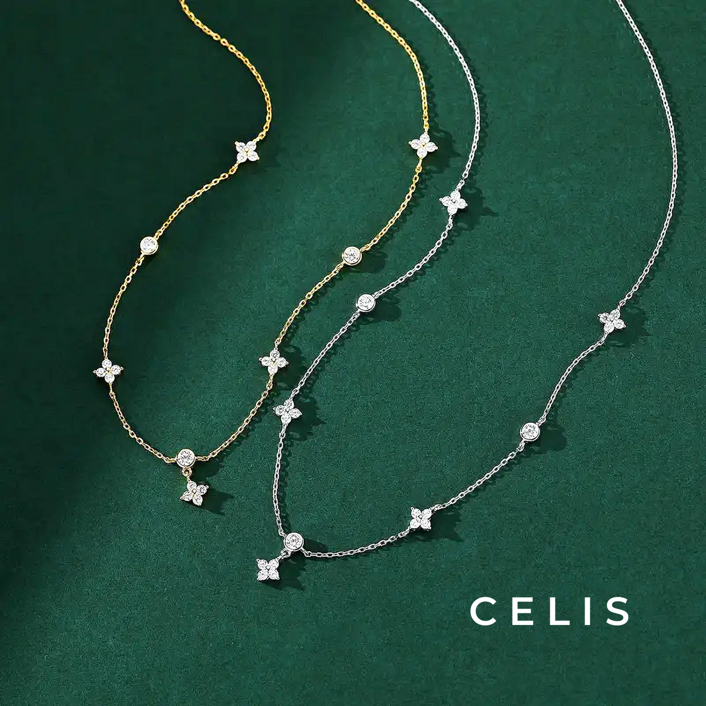 Clover Zirconia Chain Necklace