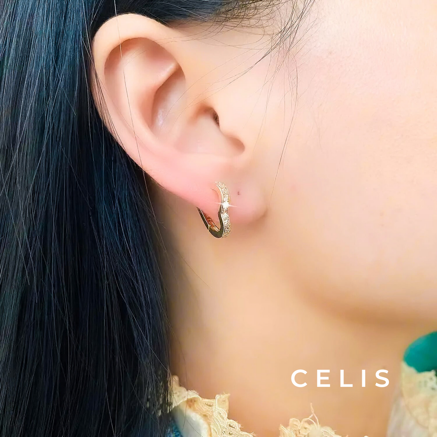 Heart Zirconia Hoop Earrings