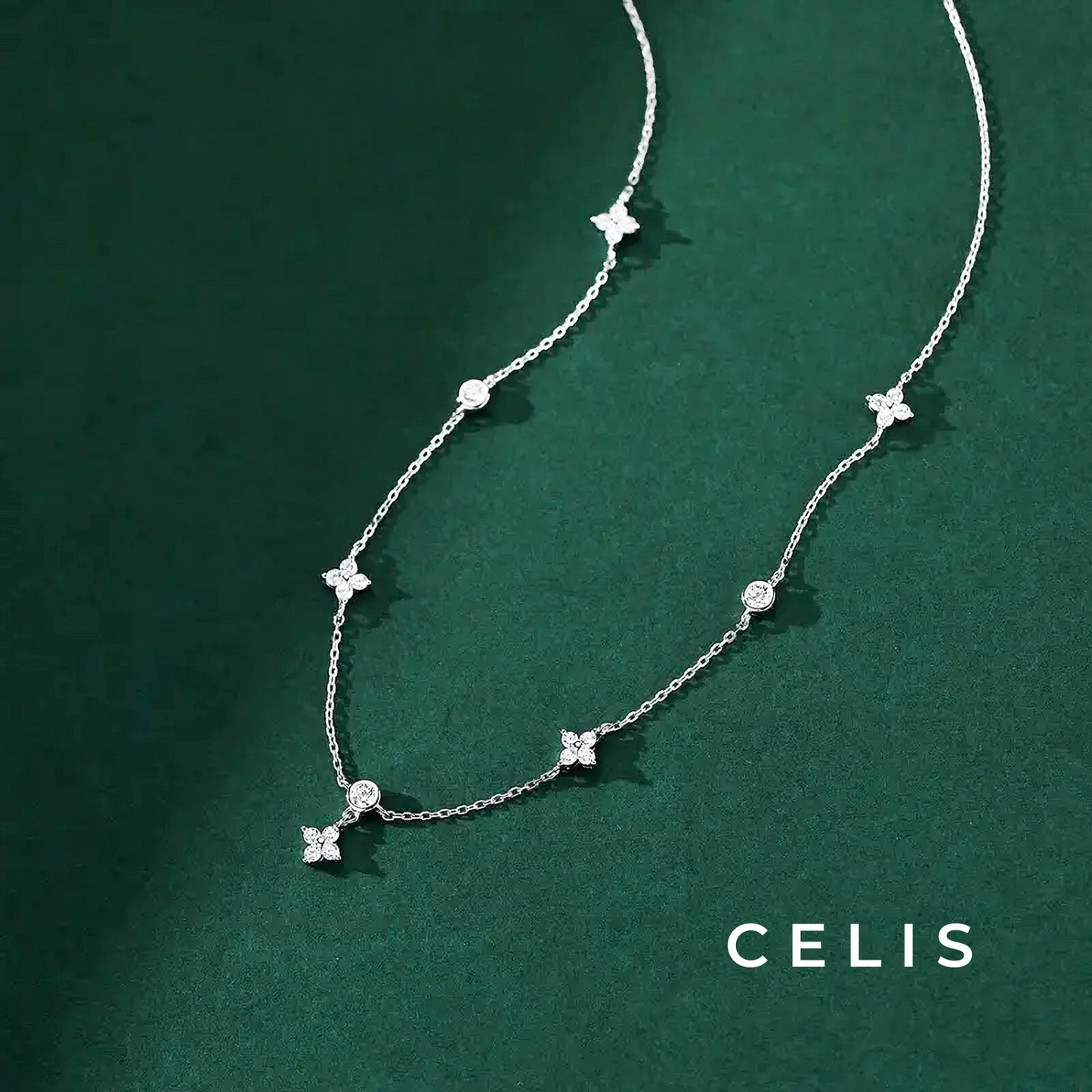 Clover Zirconia Chain Necklace