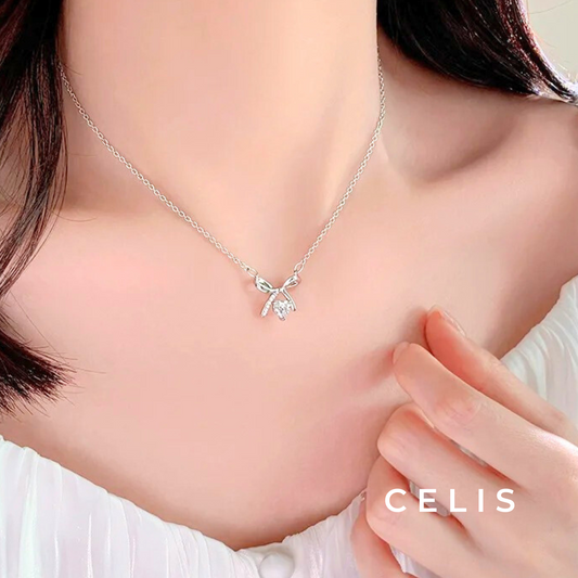 Ribbon Heart Zirconia Necklace
