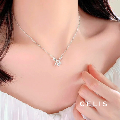 Ribbon Heart Zirconia Necklace