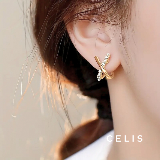 Dual Line Zirconia Pearl Earrings