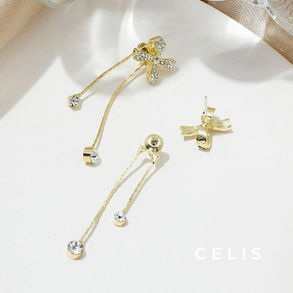 Ribbon Tassel Zirconia Earrings