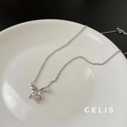 Ribbon Heart Zirconia Necklace