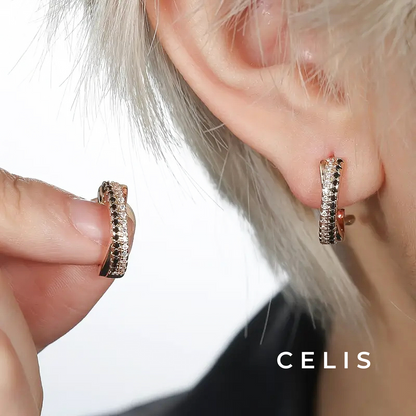 【Limited Item】 2 Tone Zirconia Hoop Earrings